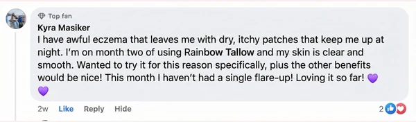 Facebook comment from Kyra Masiker, two months in