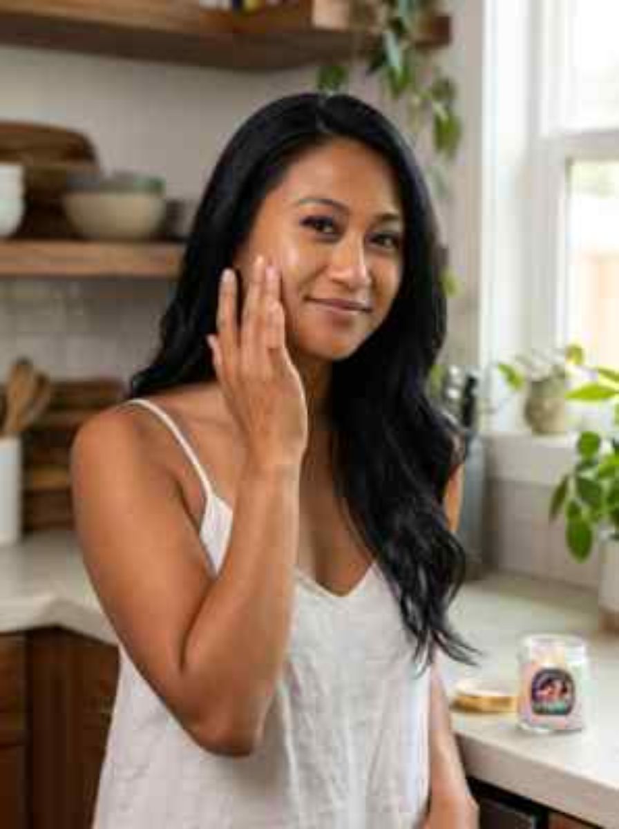 Step 3: Warm between fingertips and press into your face, arms, legs or all around your body.