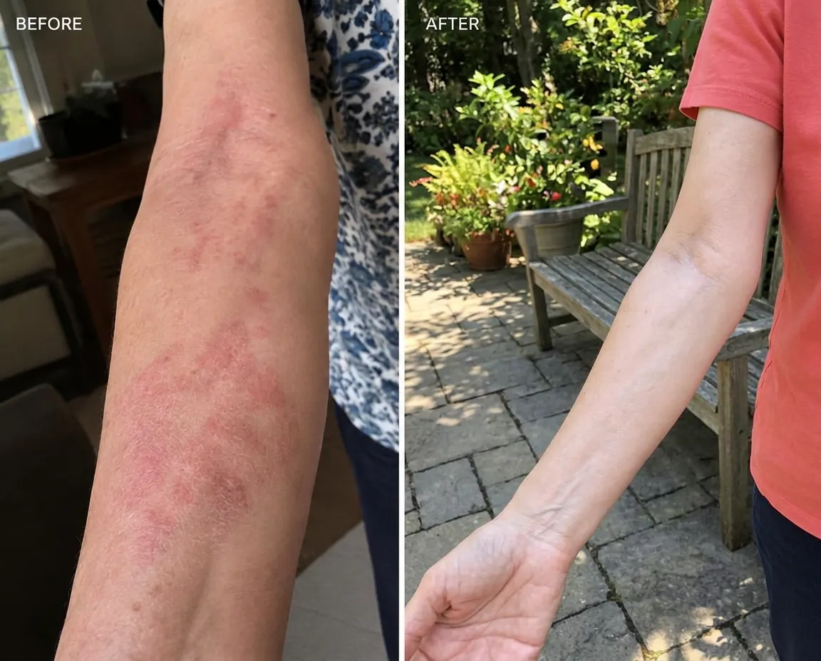 My mom's forearm before and after Rainbow Tallow