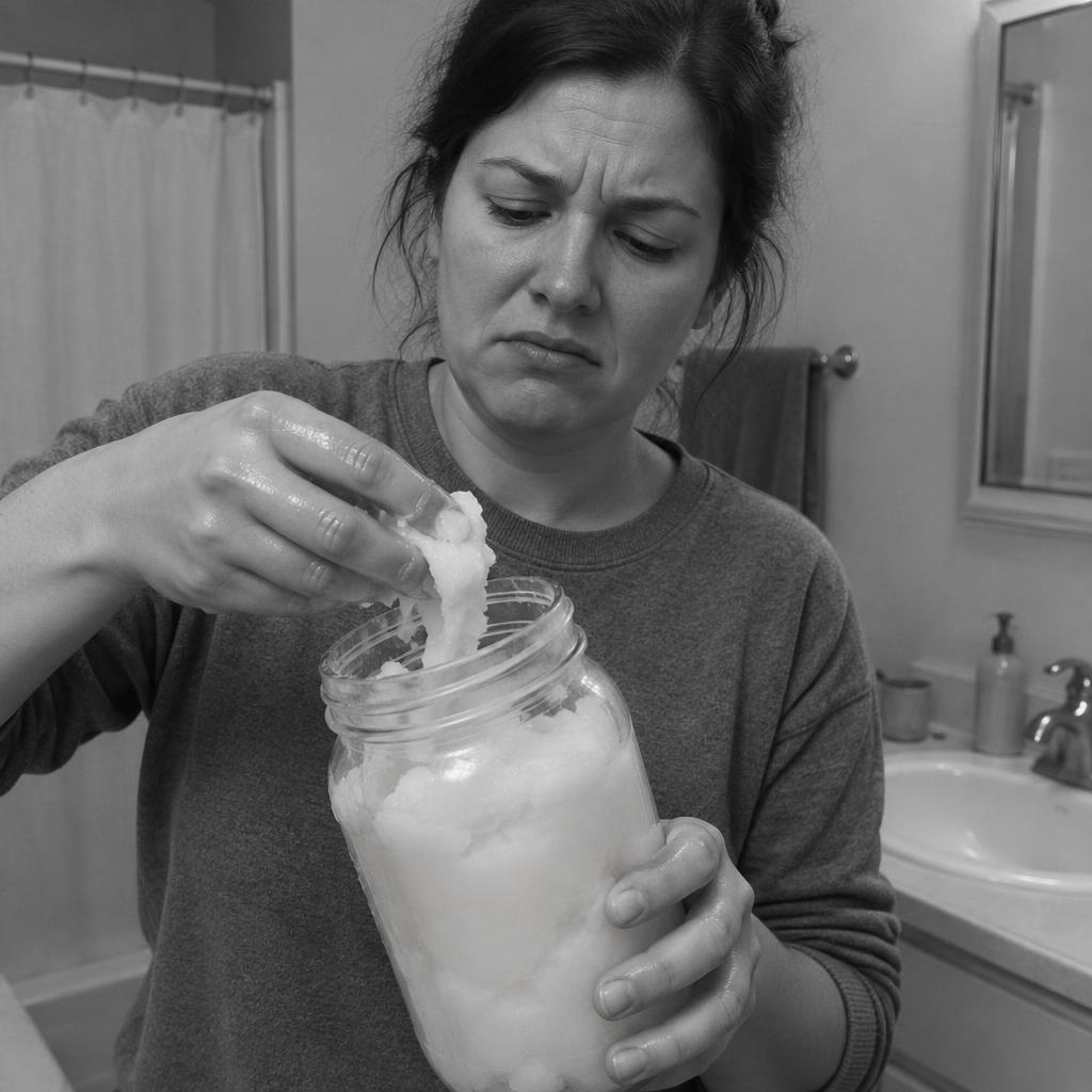 Woman scooping plain waxy cooking tallow from a jar